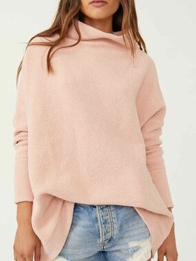 Free People Oversized Cowl Neck Sweater Tunic Lagenlook Blush Pink Women’s M